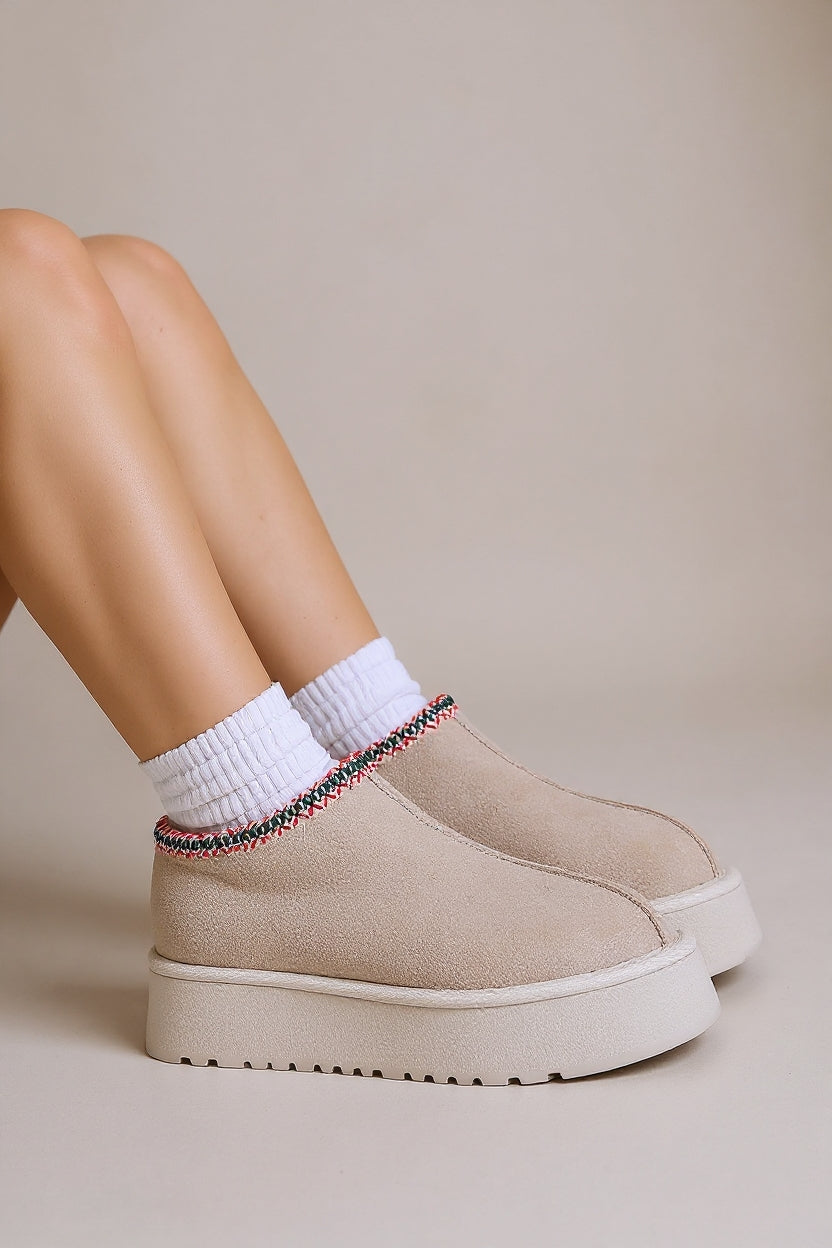 Foyk Kadın Bej İçi Kürklü Süet Bot