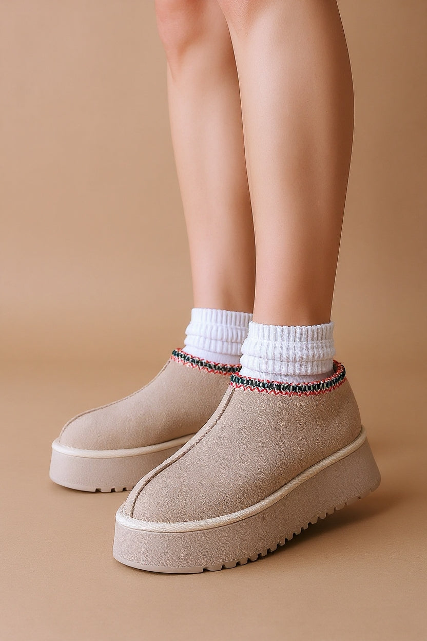 Foyk Kadın Bej İçi Kürklü Süet Bot