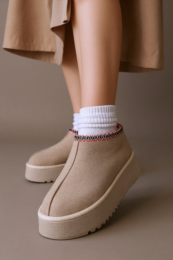 Foyk Kadın Bej İçi Kürklü Süet Bot