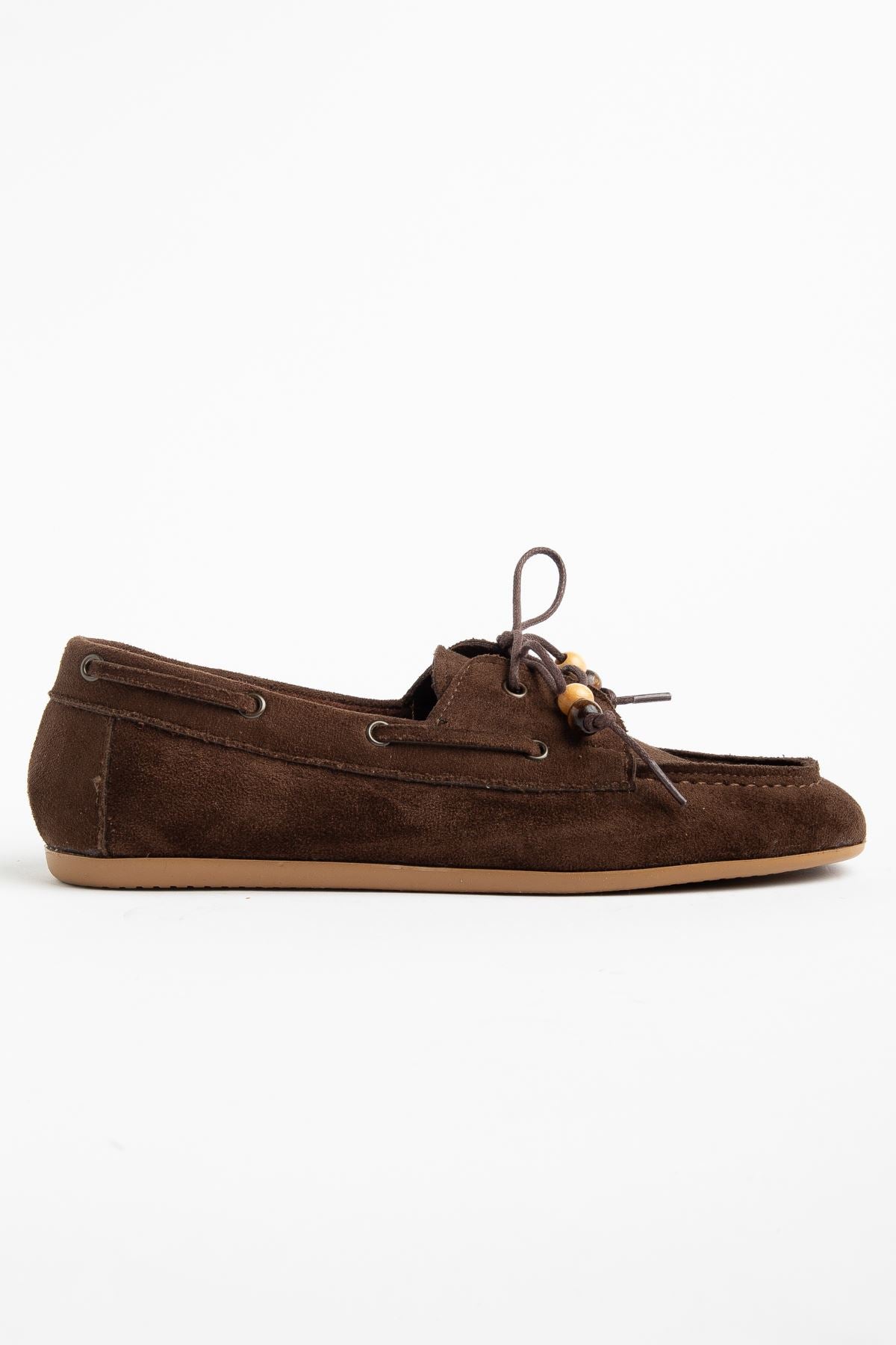 Torene Kadın Kahve Süet Boncuk İpli Loafer Ayakkabı