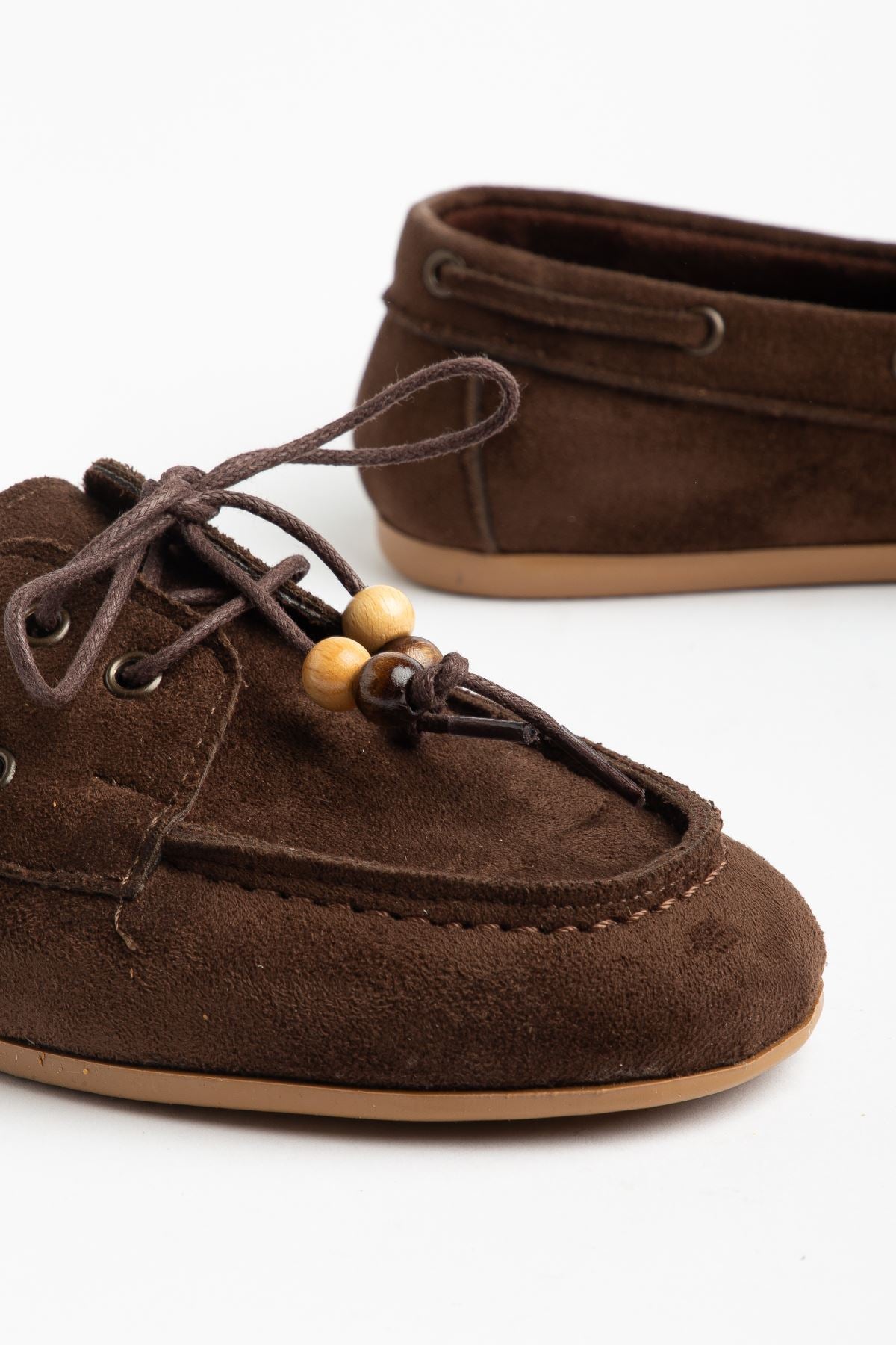 Torene Kadın Kahve Süet Boncuk İpli Loafer Ayakkabı