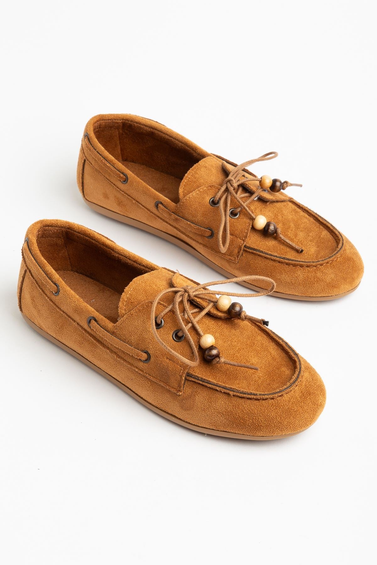 Torene Kadın Taba Süet Boncuk İpli Loafer Ayakkabı