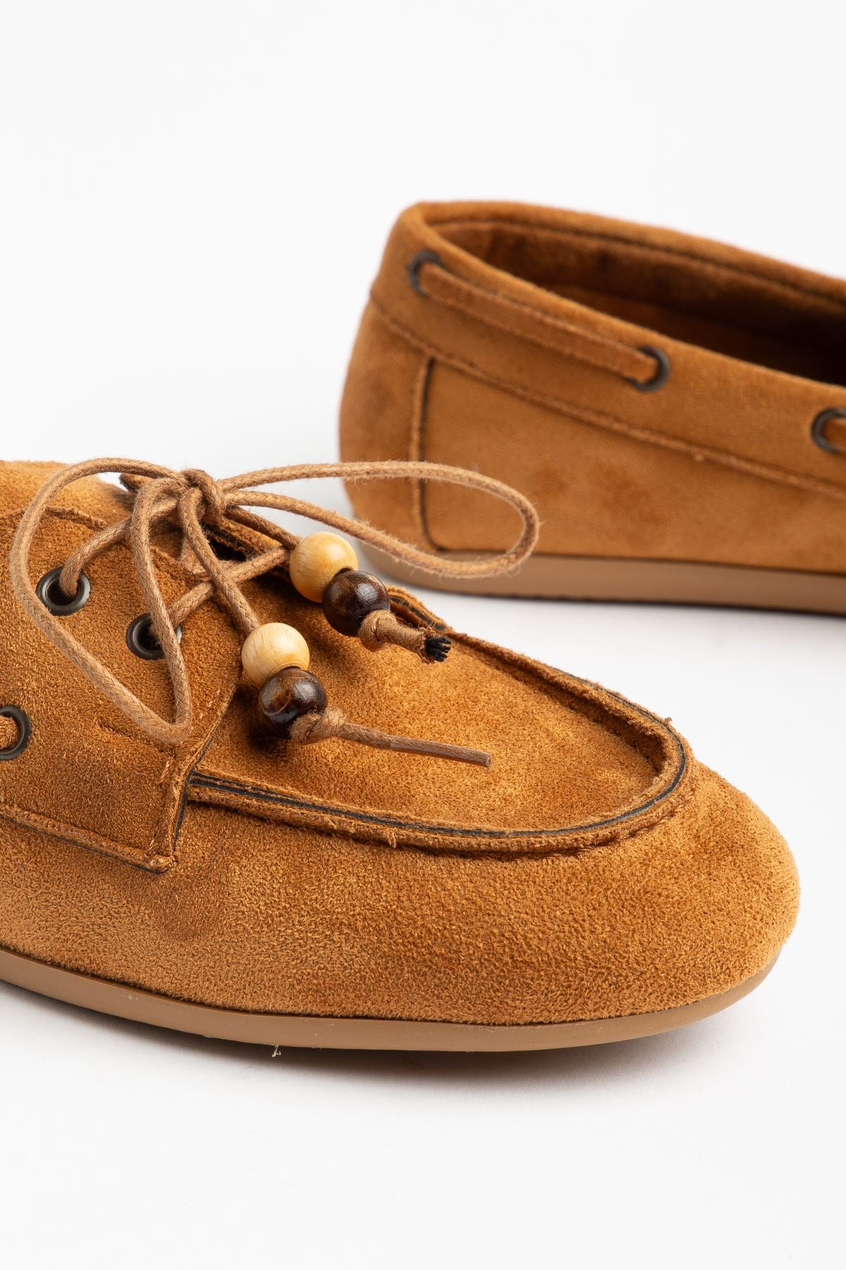 Torene Kadın Taba Süet Boncuk İpli Loafer Ayakkabı