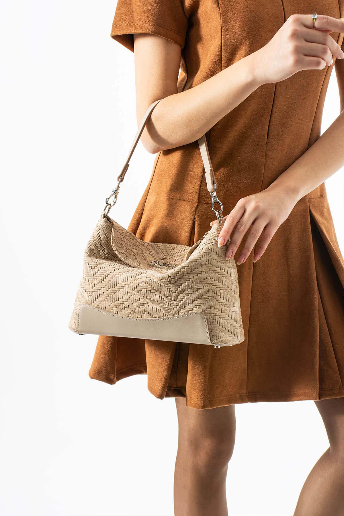 GAIREA Hakiki Süet Deri Kadın Omuz Çantası