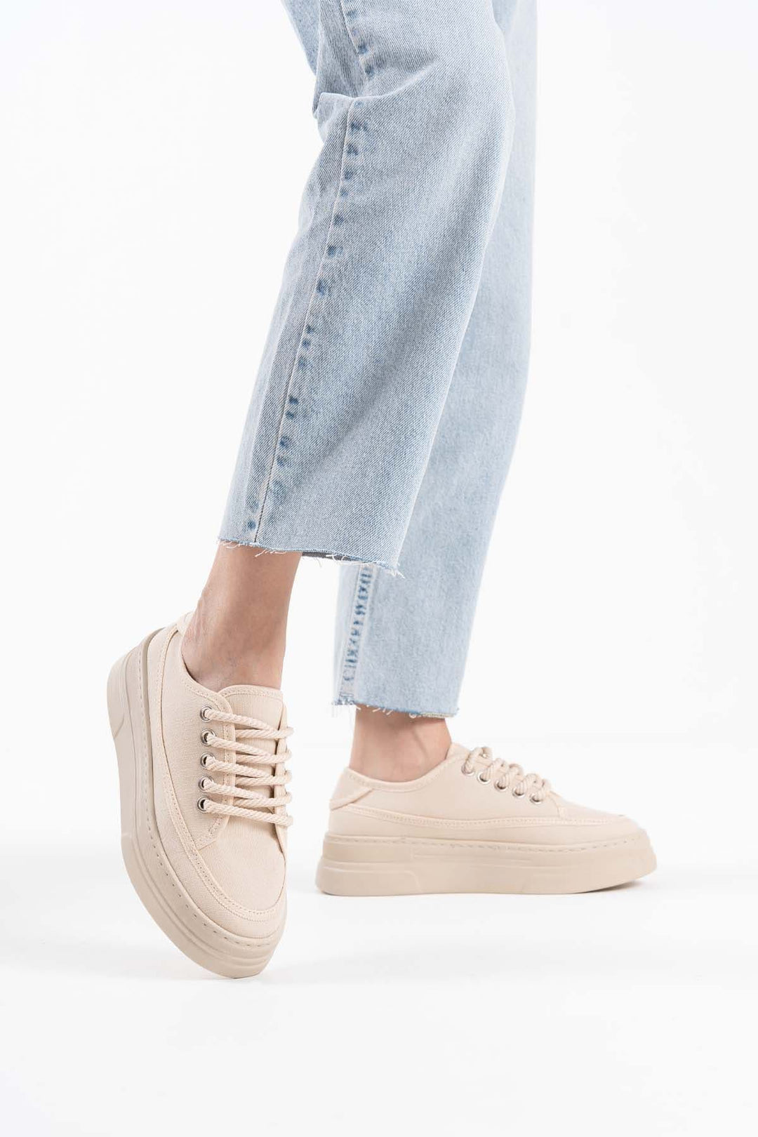 Glown Kadın Bej Keten Spor Ayakkabı