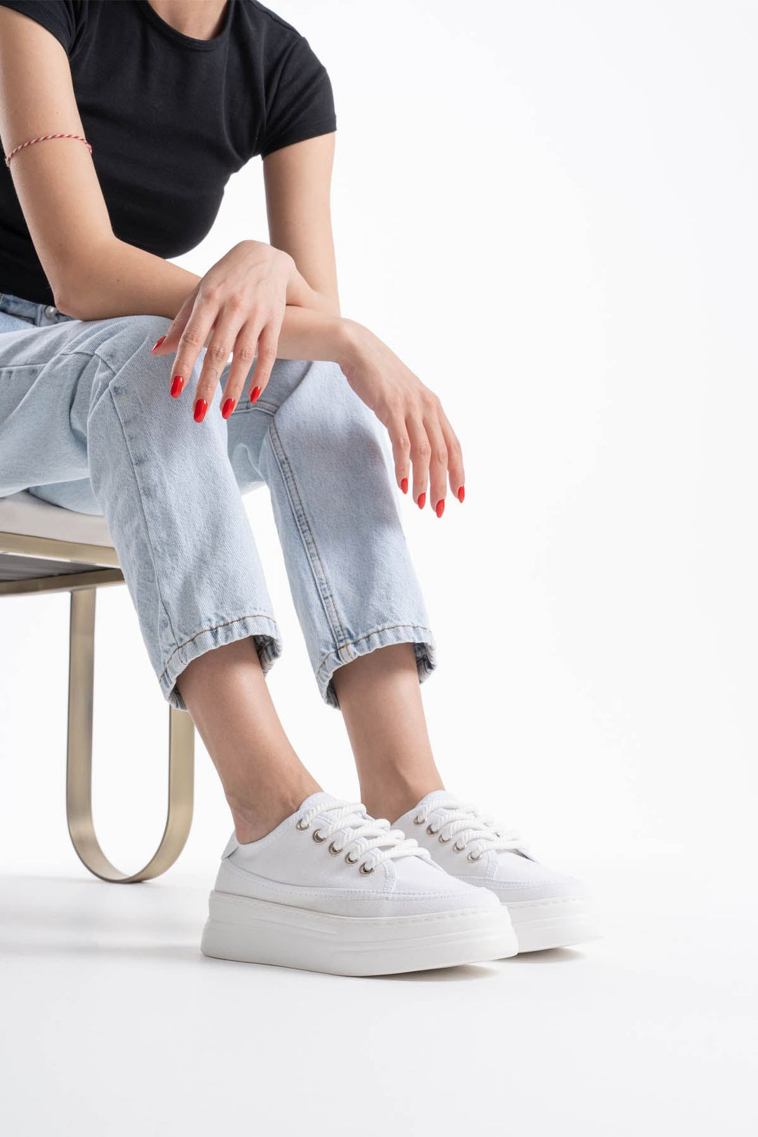 Glown Kadın Beyaz Keten Spor Ayakkabı