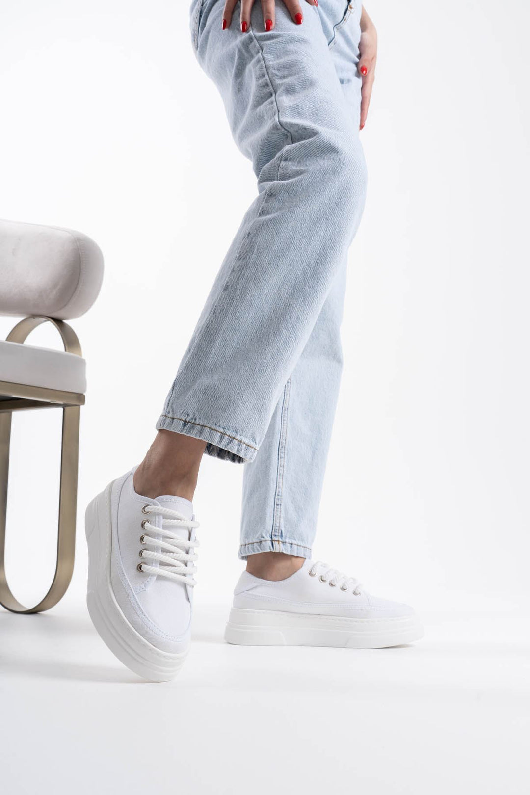 Glown Kadın Beyaz Keten Spor Ayakkabı