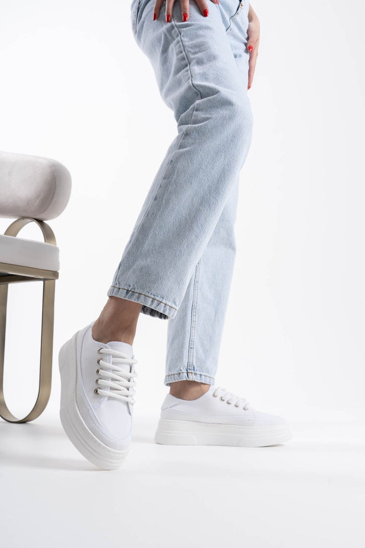 Glown Kadın Beyaz Keten Spor Ayakkabı