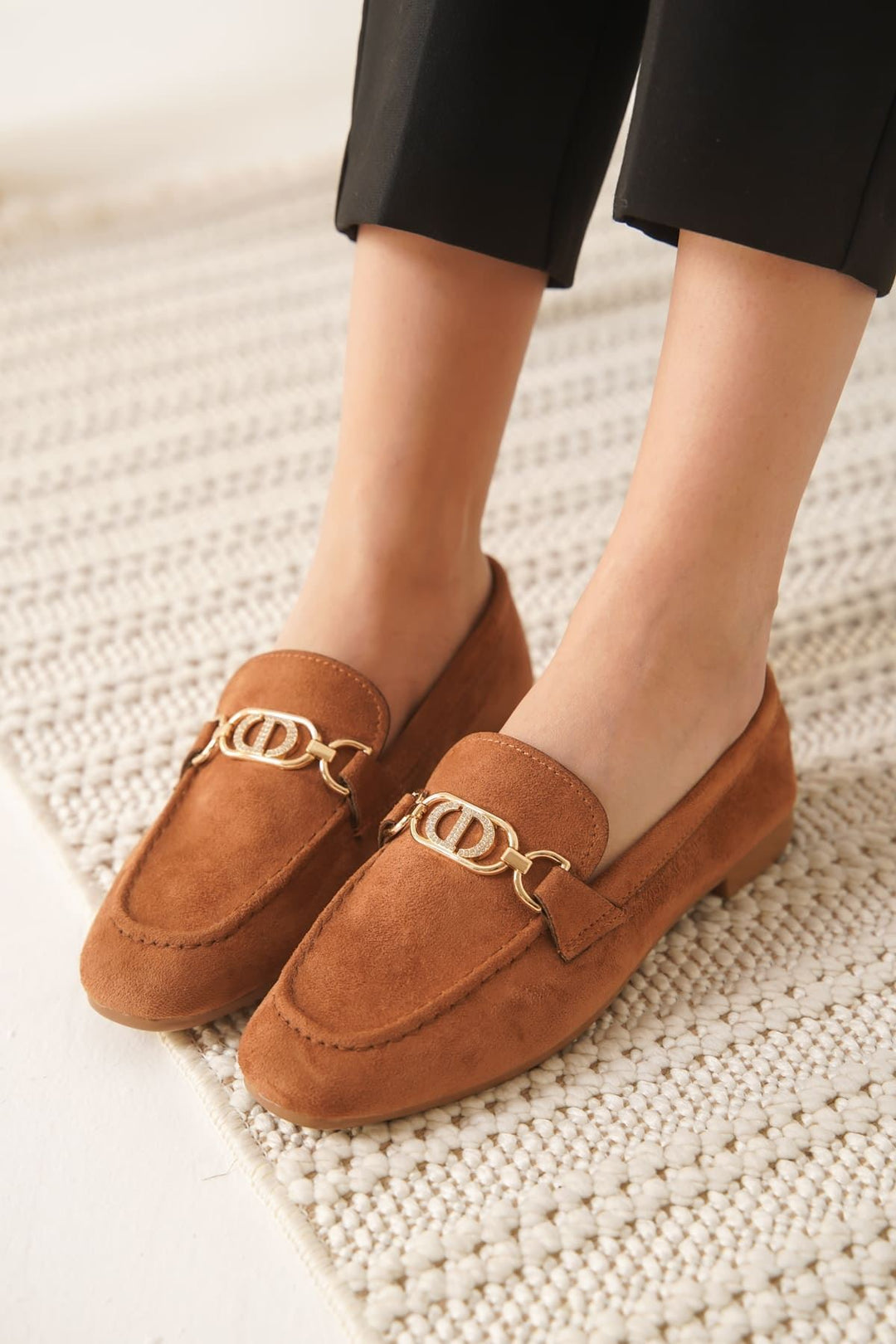 Hera Kadın Tokalı Taba Süet Loafer Ayakkabı