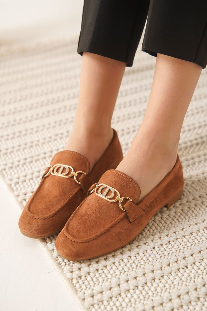 Hera Kadın Tokalı Taba Süet Loafer Ayakkabı