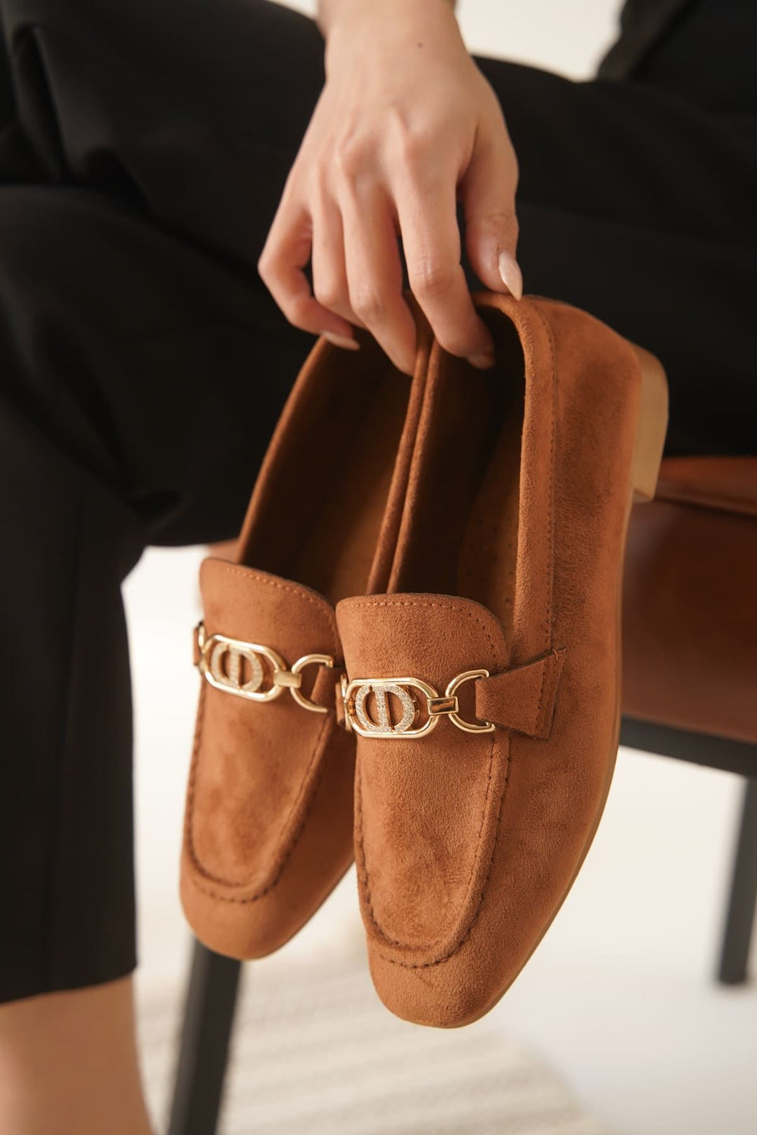 Hera Kadın Tokalı Taba Süet Loafer Ayakkabı