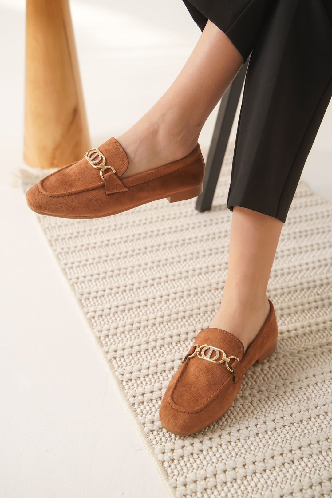 Hera Kadın Tokalı Taba Süet Loafer Ayakkabı