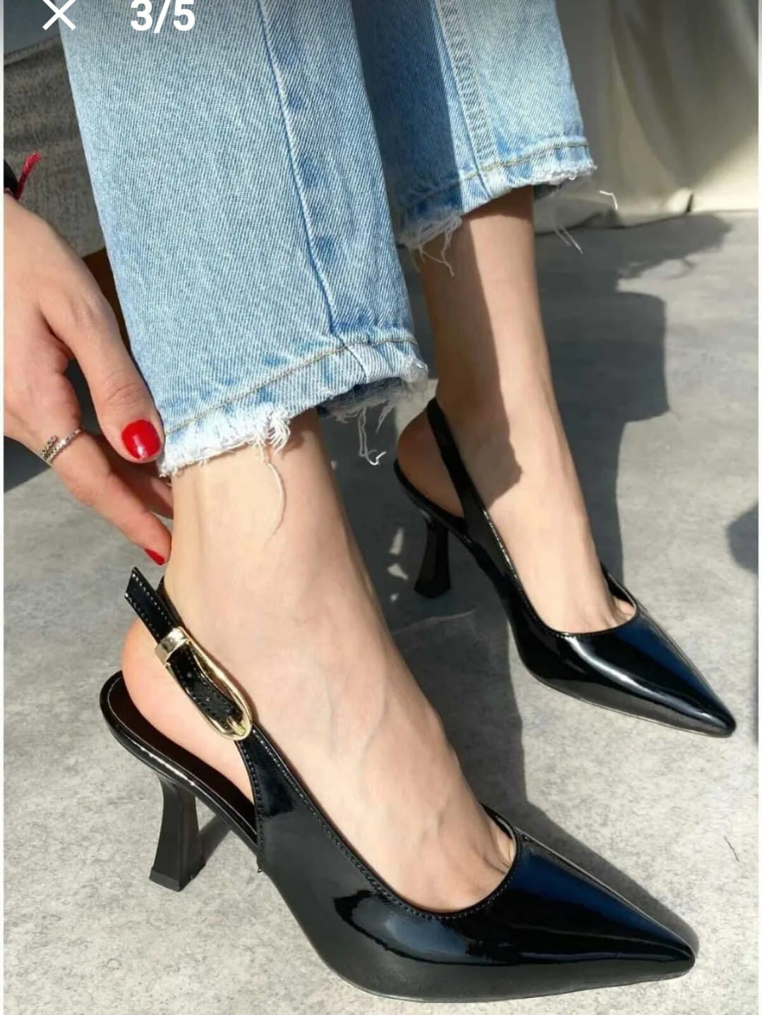 Hies Kadın Siyah Rugan Topuklu Ayakkabı