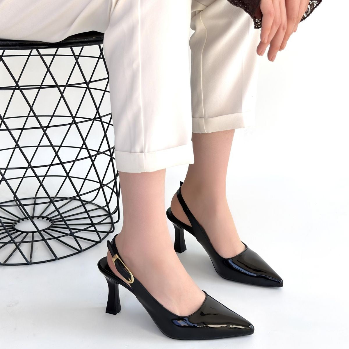 Hies Kadın Siyah Rugan Topuklu Ayakkabı