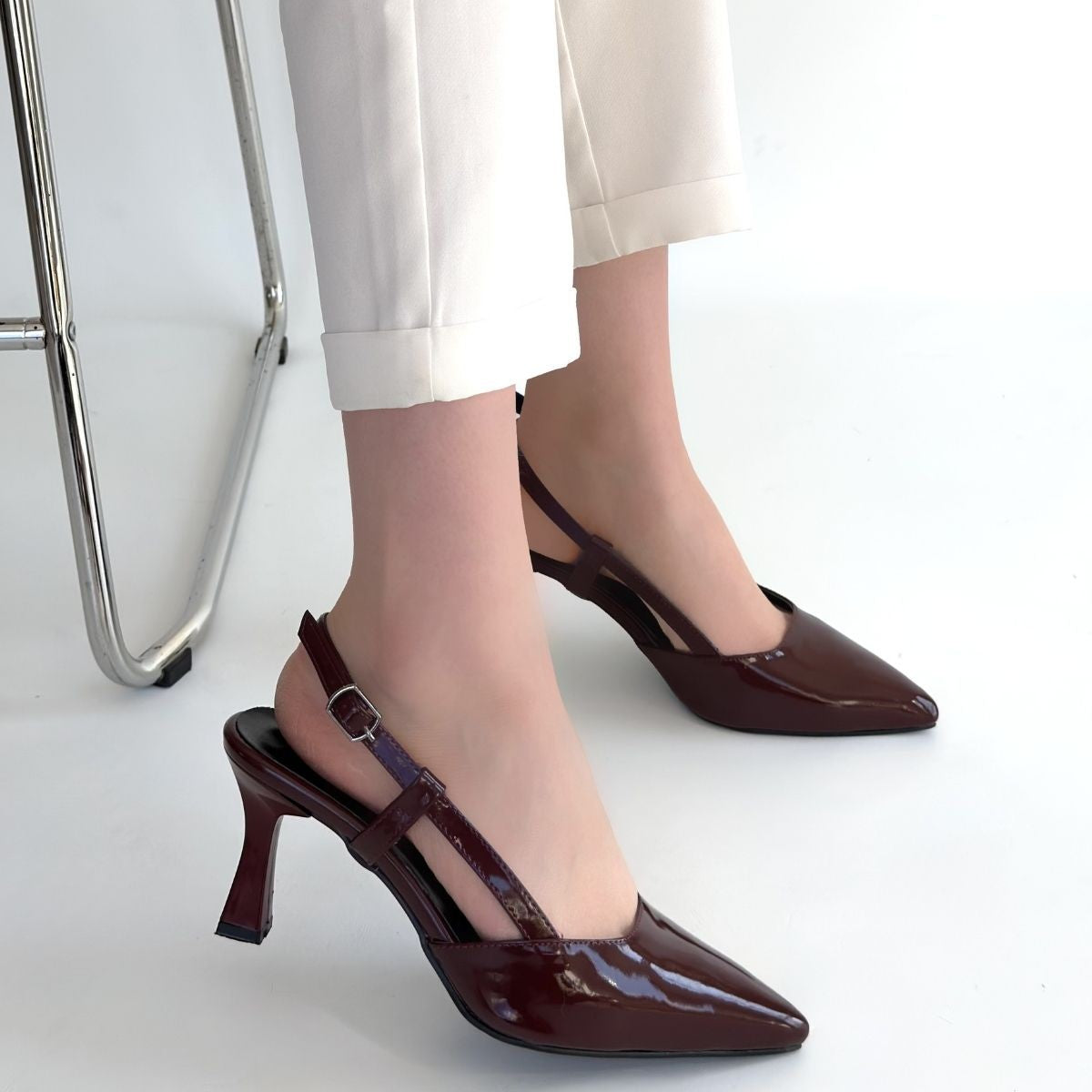 Hoost Kadın Bordo Rugan Sivri Burun Topuklu Ayakkabı