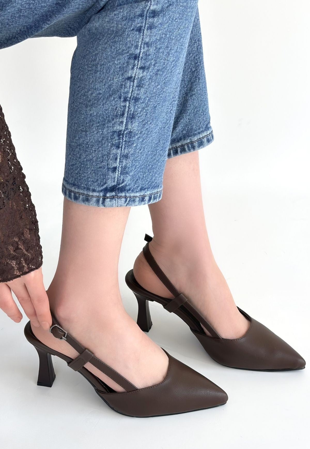 Hoost Kadın Kahverengi Sivri Burunlu Topuklu Ayakkabı