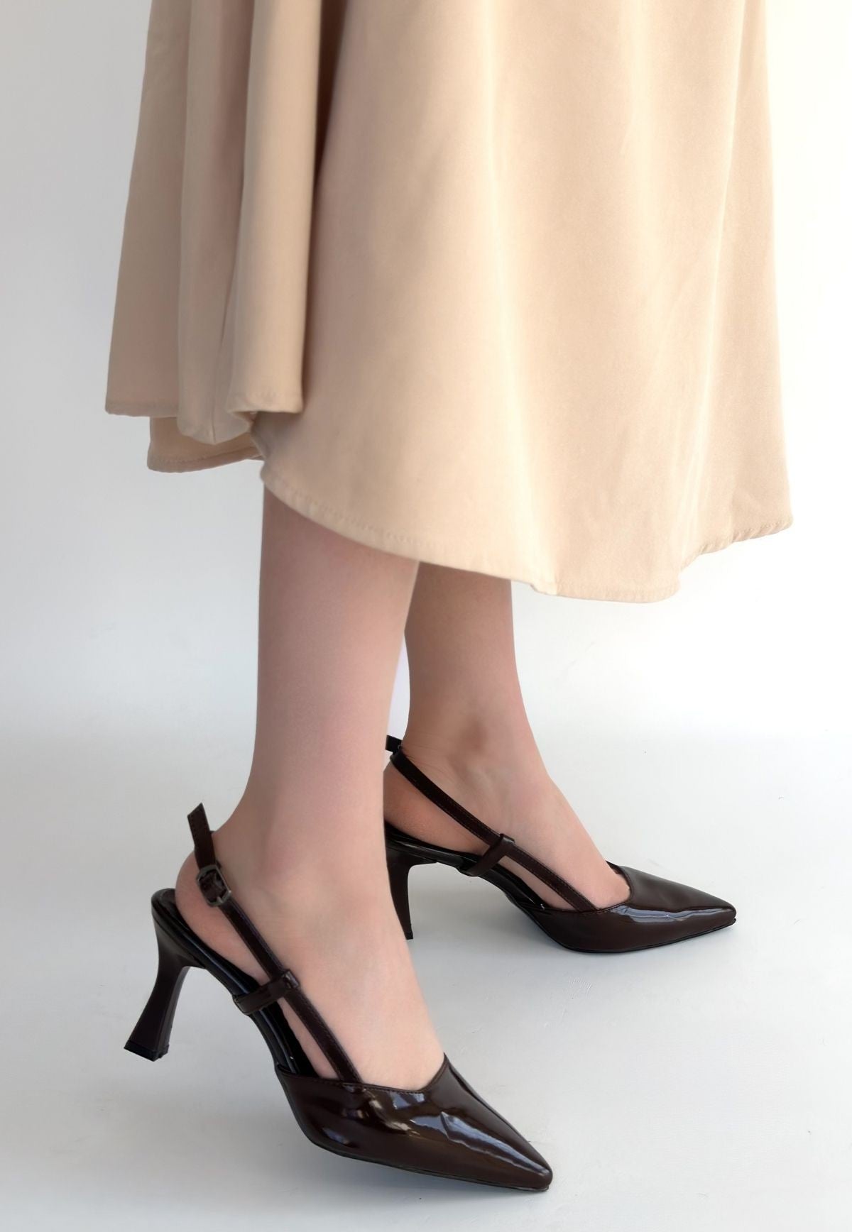 Hoost Kadın Kahverengi Rugan Sivri Burun Topuklu Ayakkabı