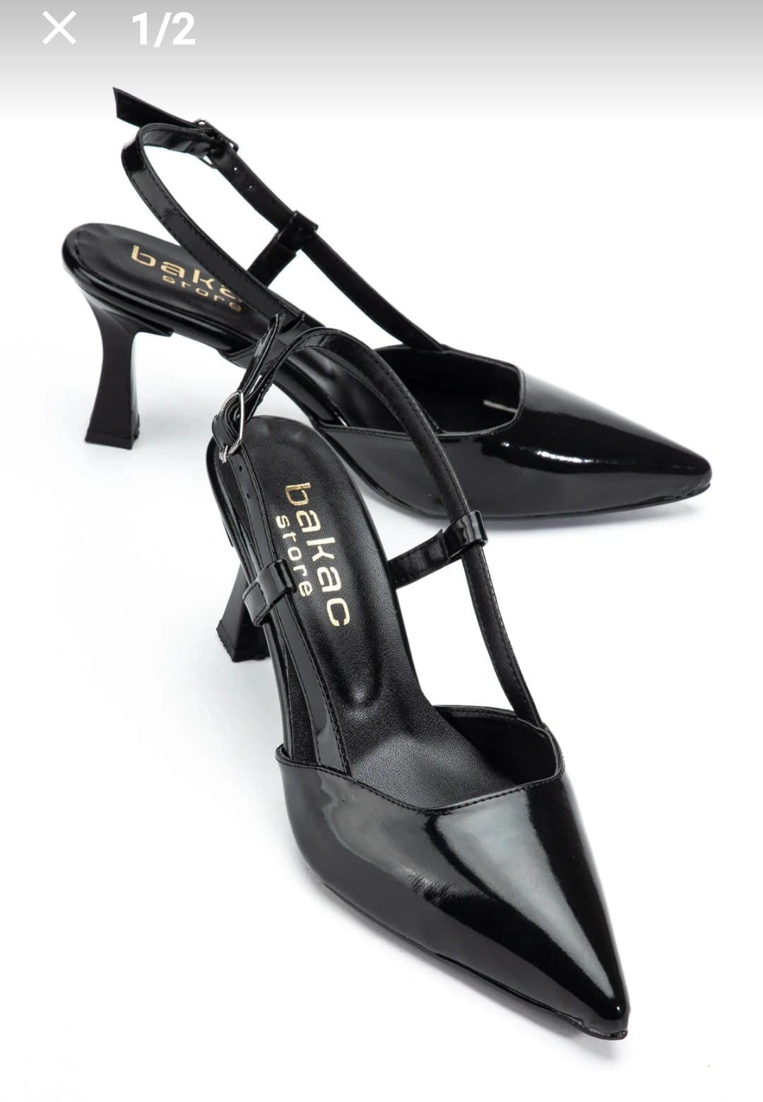 Hoost Kadın Siyah Rugan Sivri Burun Topuklu Ayakkabı