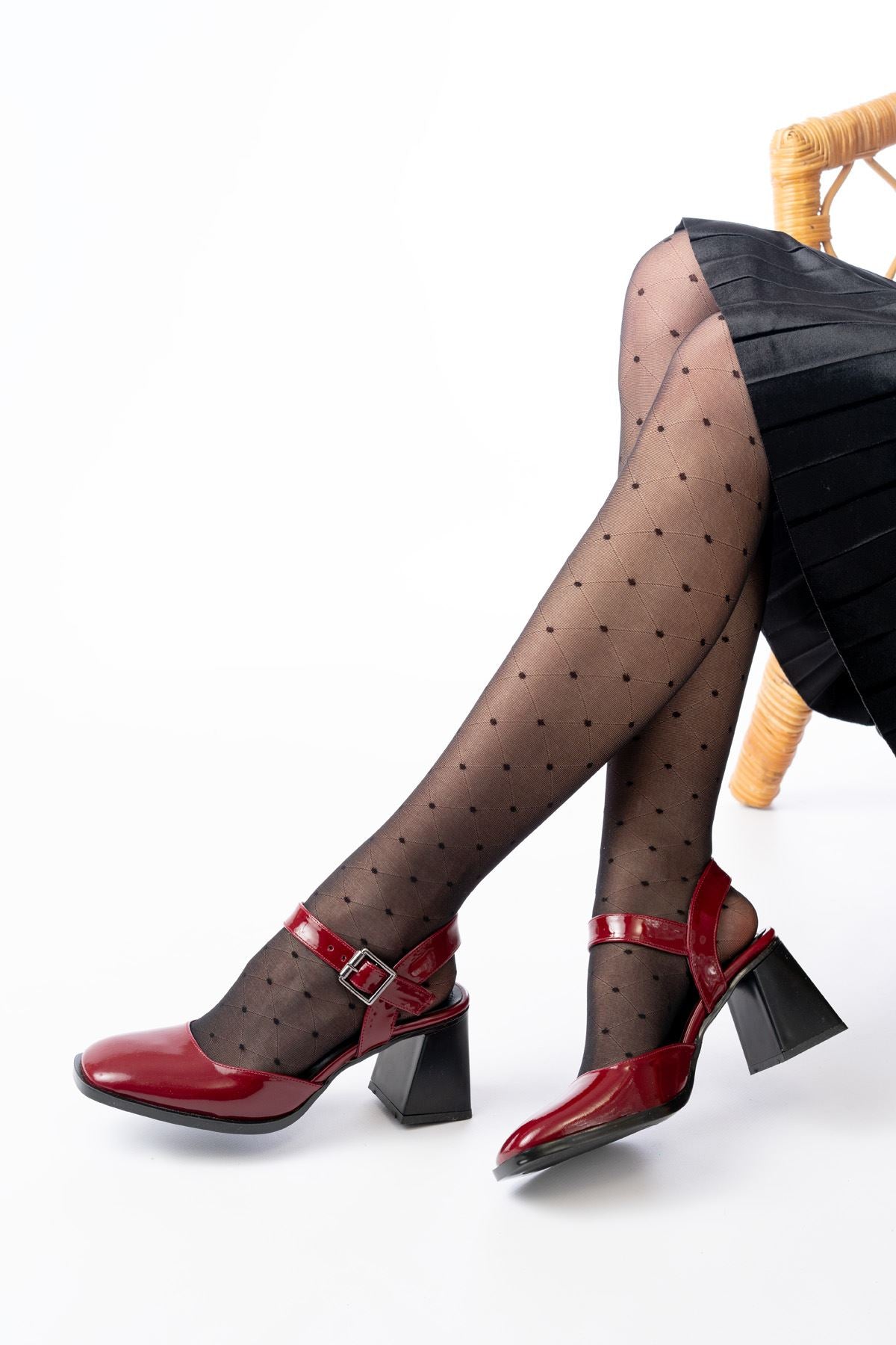 Gruone Bordo Rugan Günlük Arkası Açık Topuklu Ayakkabı