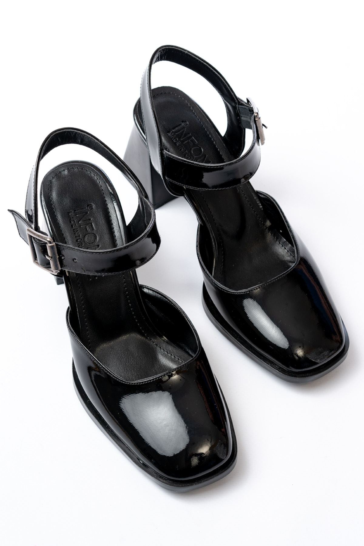 Gruone Siyah Rugan Günlük Arkası Açık Topuklu Ayakkabı