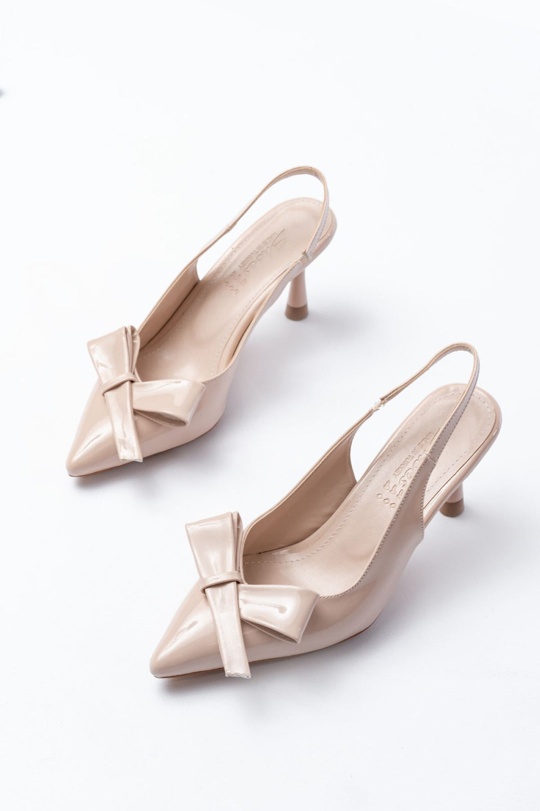 Mierun Bej Rugan Arkası Açık Fiyonklu Topuklu Ayakkabı