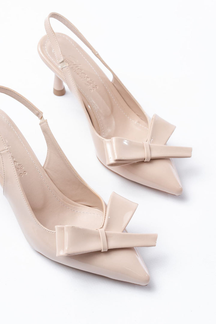 Mierun Bej Rugan Arkası Açık Fiyonklu Topuklu Ayakkabı