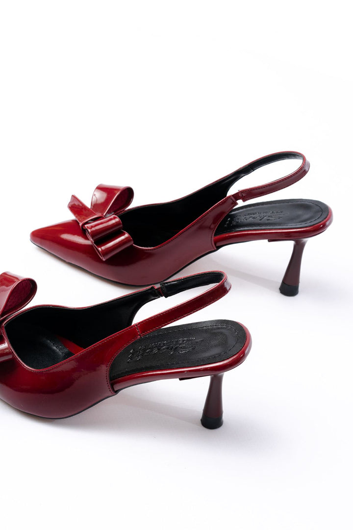 Mierun Bordo Rugan Arkası Açık Fiyonklu Topuklu Ayakkabı