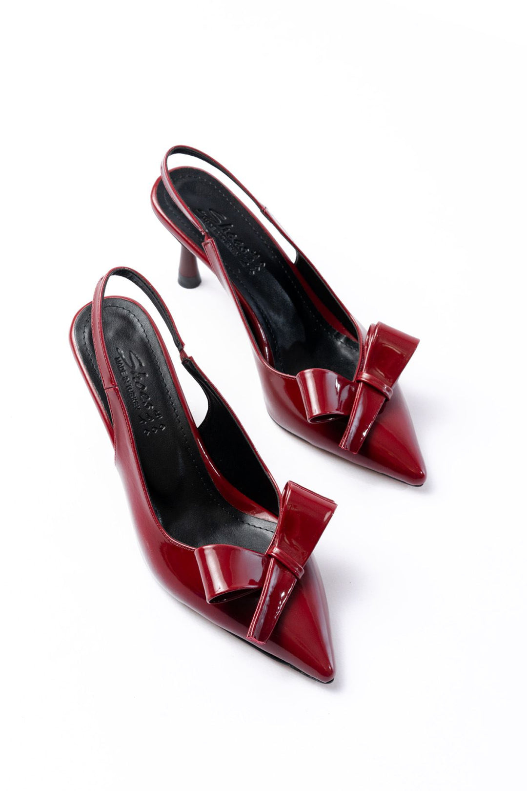 Mierun Bordo Rugan Arkası Açık Fiyonklu Topuklu Ayakkabı