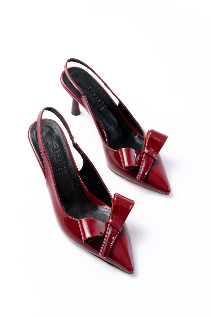 Mierun Bordo Rugan Arkası Açık Fiyonklu Topuklu Ayakkabı