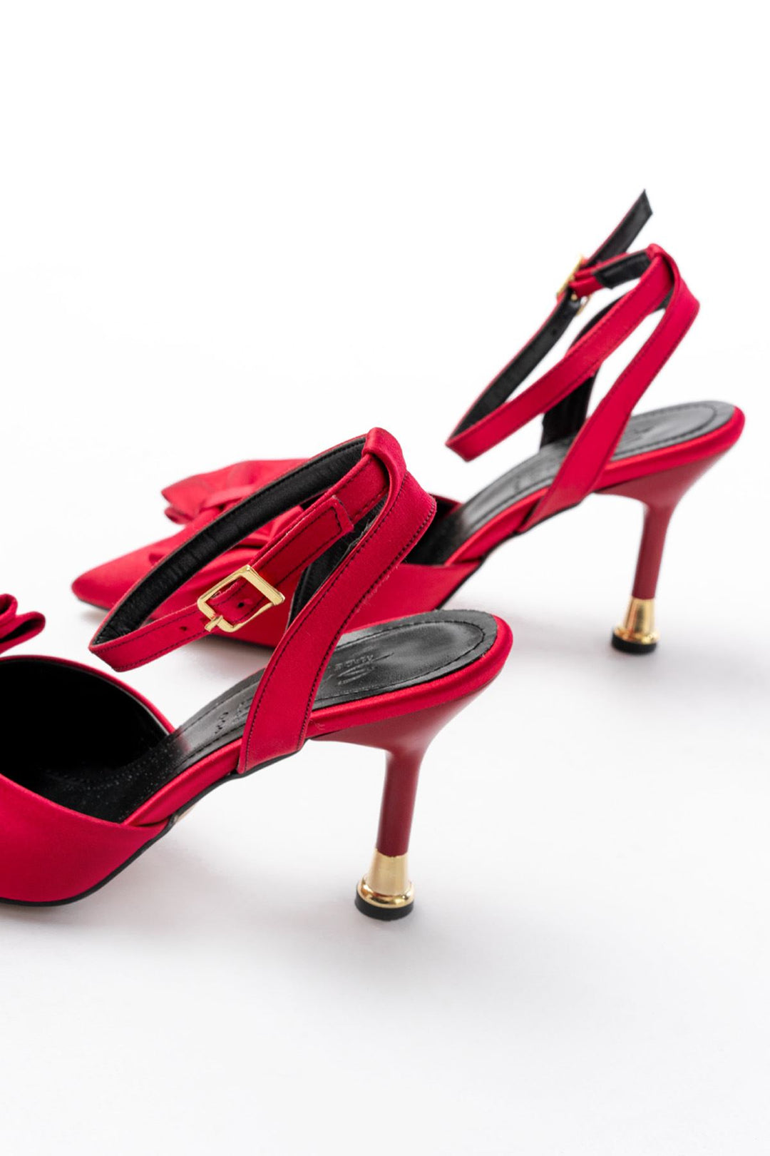 Purlene Bordo Saten Kurdele Detaylı İnce Kadın Topuklu Ayakkabı