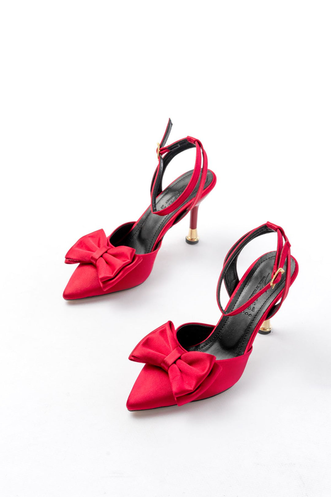 Purlene Bordo Saten Kurdele Detaylı İnce Kadın Topuklu Ayakkabı