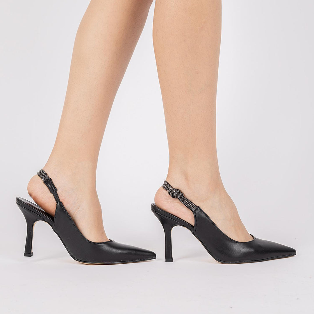 Jake Kadın Stiletto Arkası Açık Sivri Burun Siyah Topuklu Ayakkabı