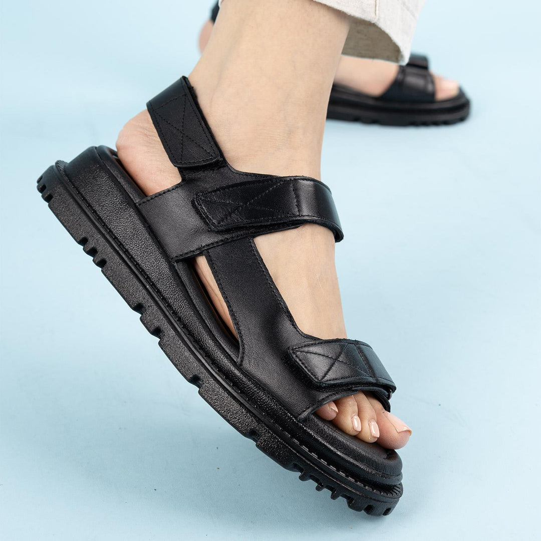 Jale Kadın Hakiki Deri Cırt Cırtlı Siyah Sandalet