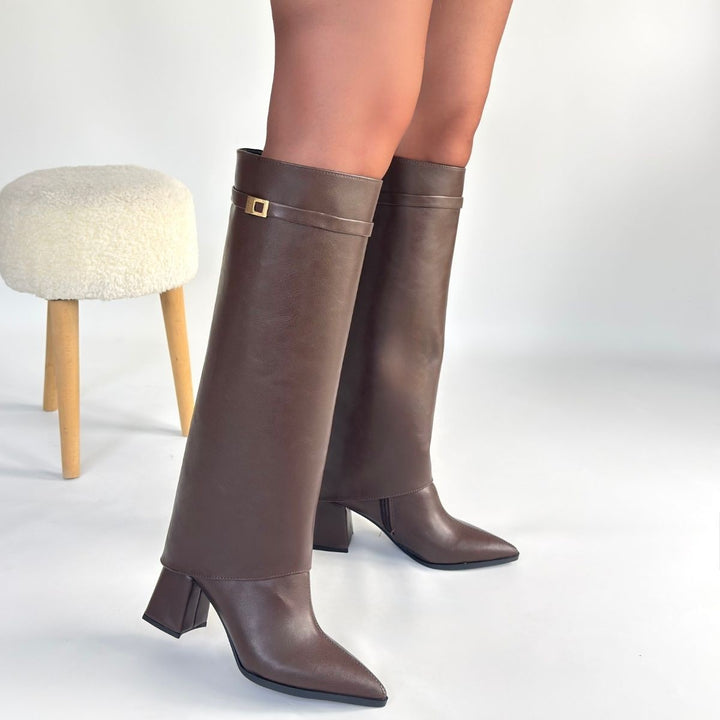 Jike Kadın Kahverengi Tak Çıkar Topuklu Çizme