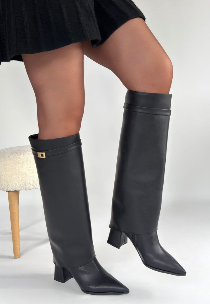 Jike Kadın Siyah Tak Çıkar Topuklu Çizme