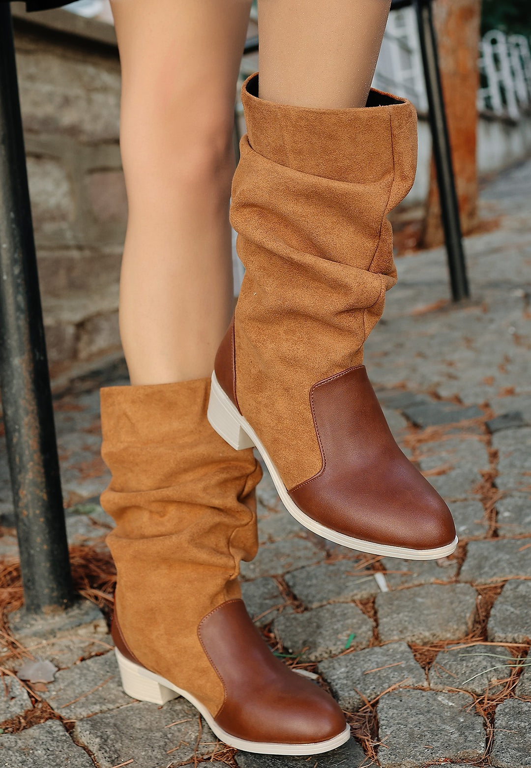 Jolin Kadın Taba Süet Detaylı Körüklü Çizme