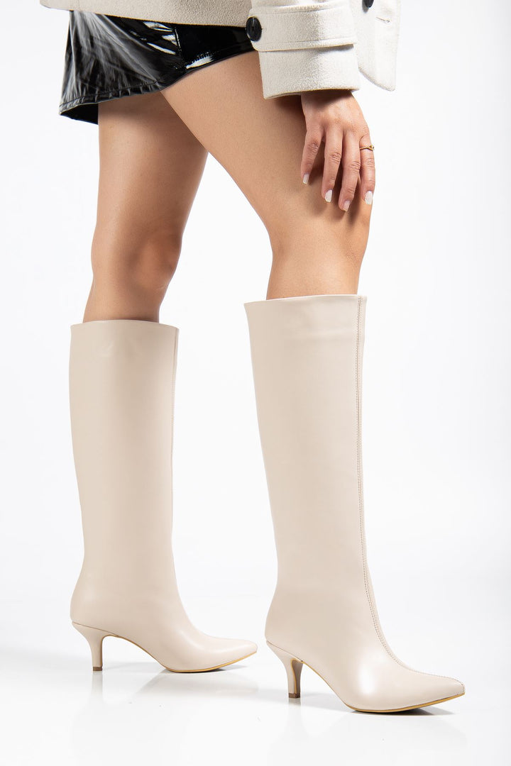 Jutten Bej Kırışık Rugan Kadın Çizme