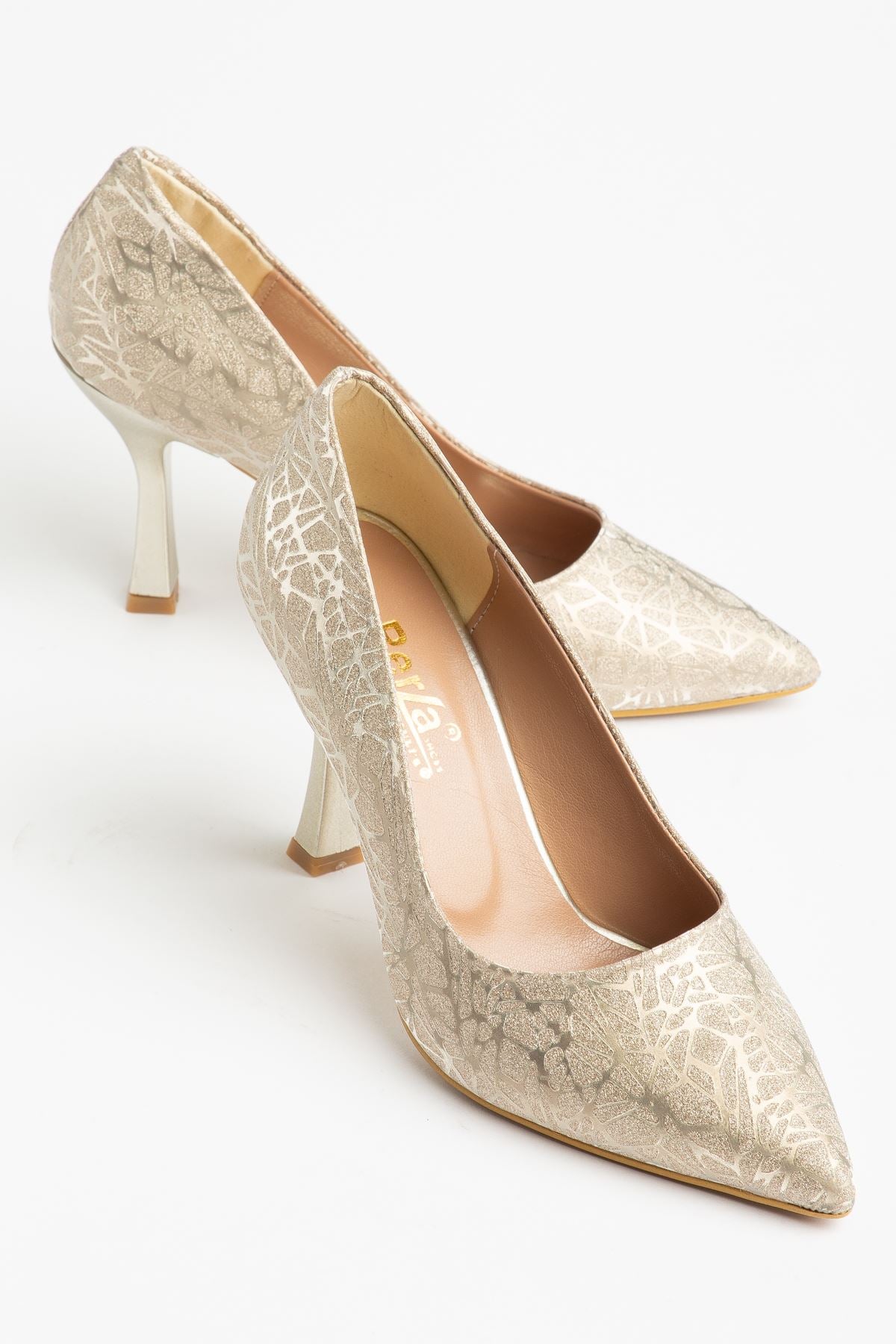Aseng Gold Ağaç Kabuğu Desenli Kadın Topuklu Stiletto Ayakkabı