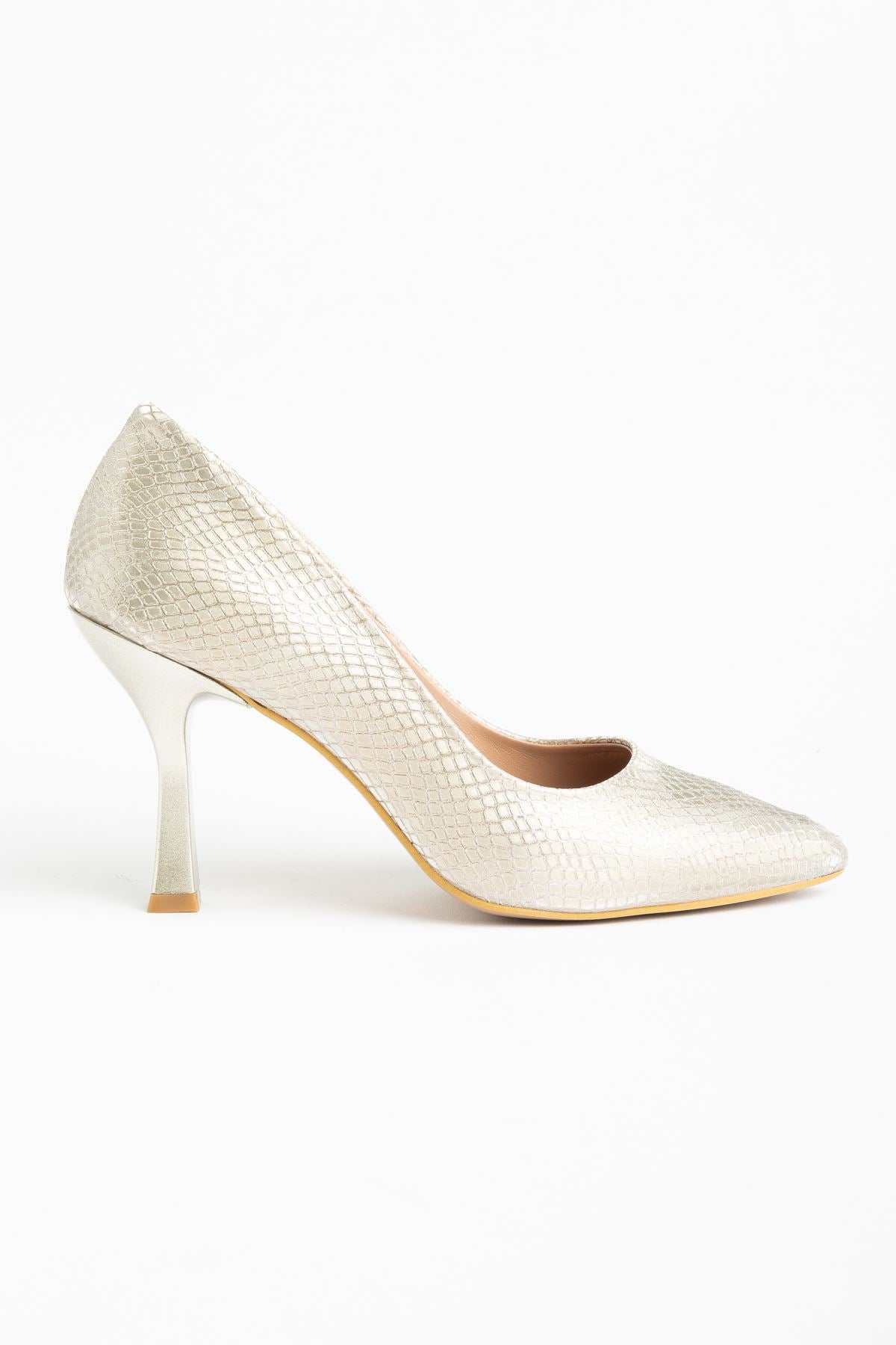 Aseng Gold Pul Desenli Kadın Topuklu Stiletto Ayakkabı