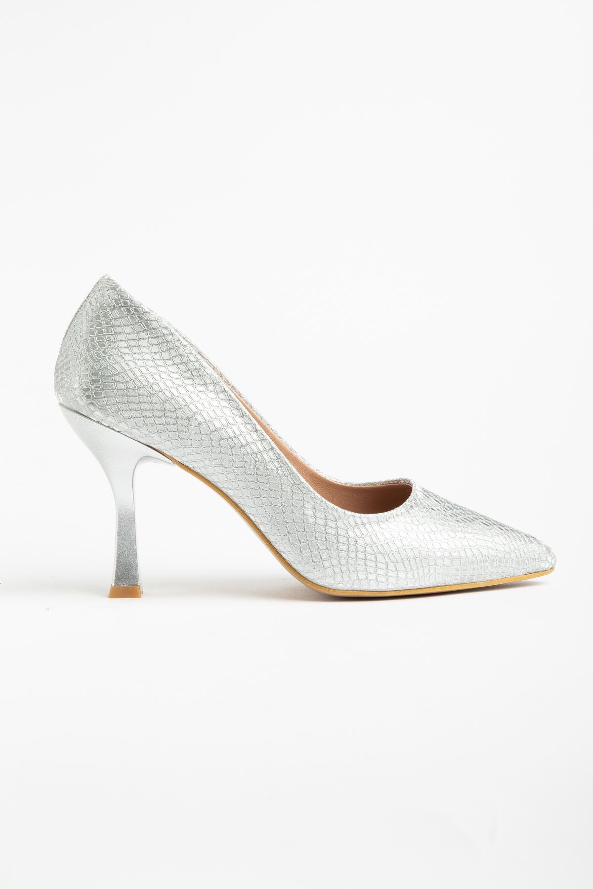 Aseng Gümüş Pul Desenli Kadın Topuklu Stiletto Ayakkabı