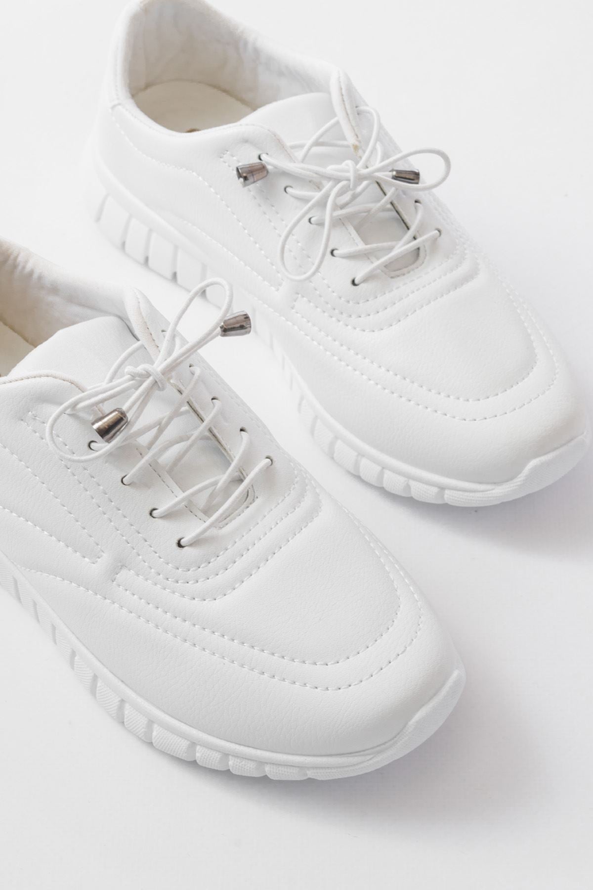 Nangase Beyaz Bağcıklı Desenli Günlük Spor Ayakkabı