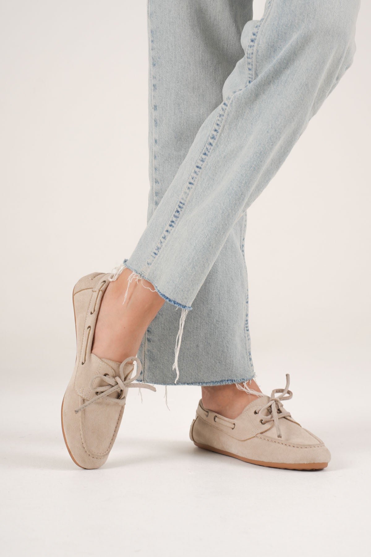 Torva Kadın Bağcıklı Bej Süet Loafer Ayakkabı