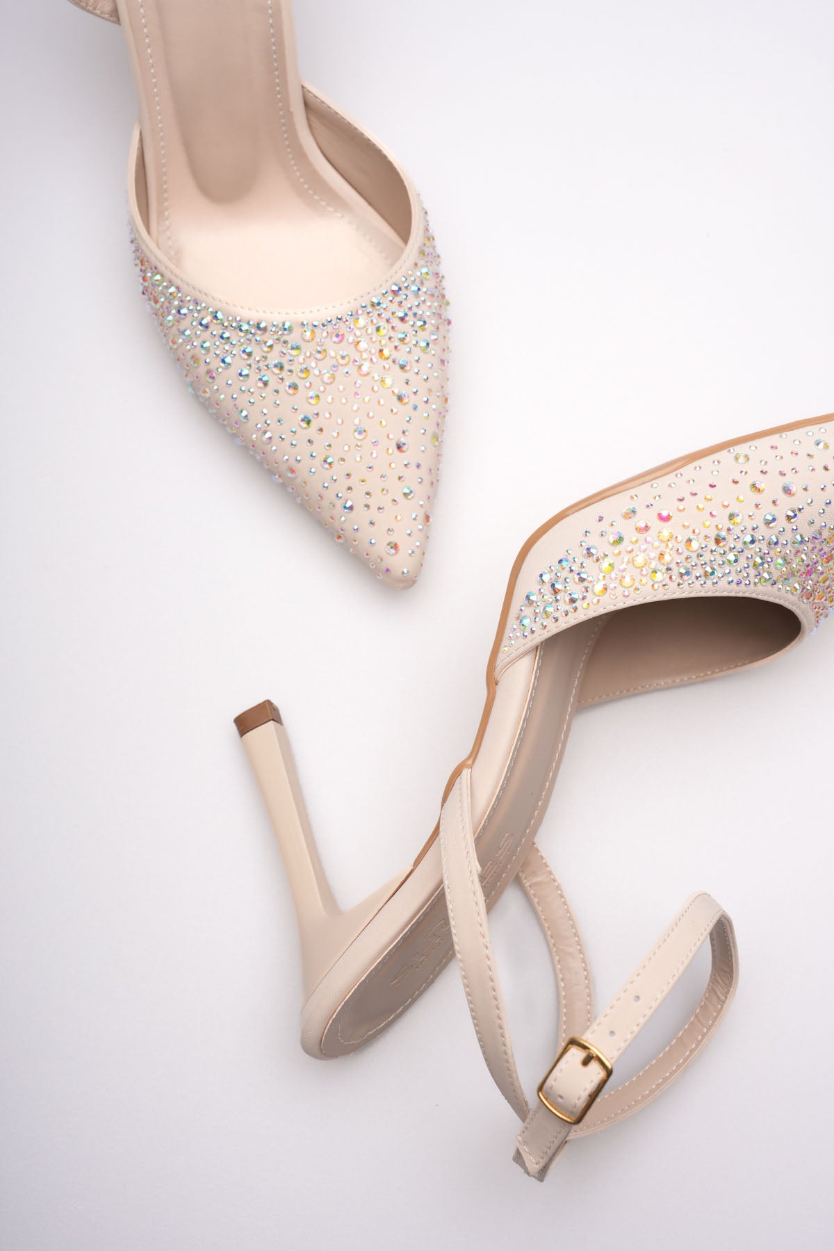 Feylin Kadın Bej Taşlı Topuklu Ayakkabı