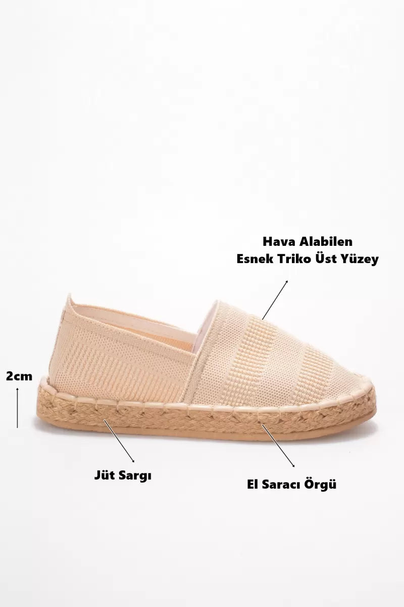 Plovdi Kadın Bej Triko Jüt Sargı  Hasır Taban Espadril