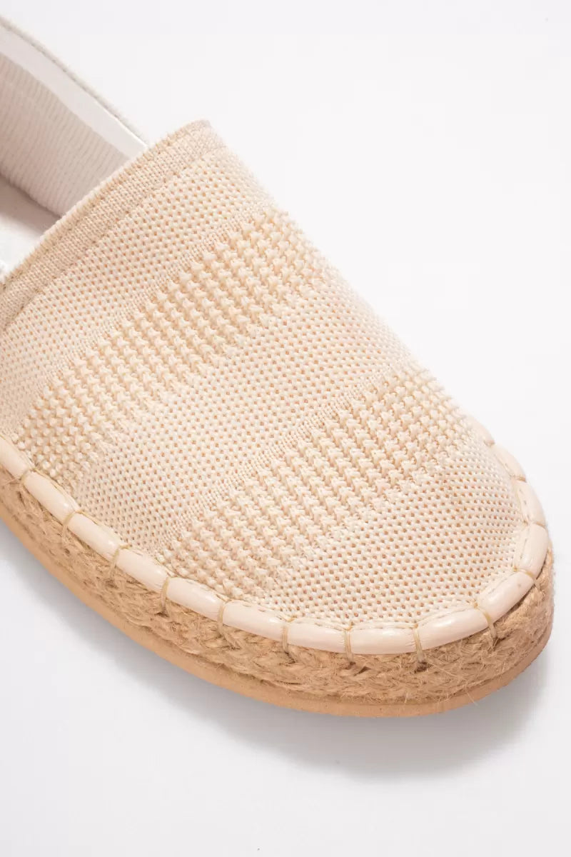 Plovdi Kadın Bej Triko Jüt Sargı  Hasır Taban Espadril