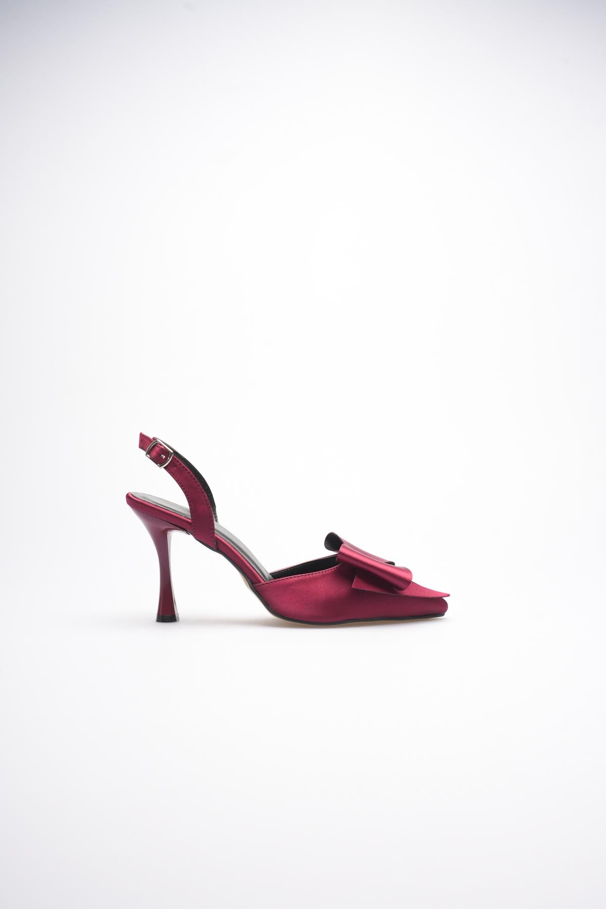 Fioren Kadın Bordo Fiyonklu Saten Slingback Topuklu Ayakkabı