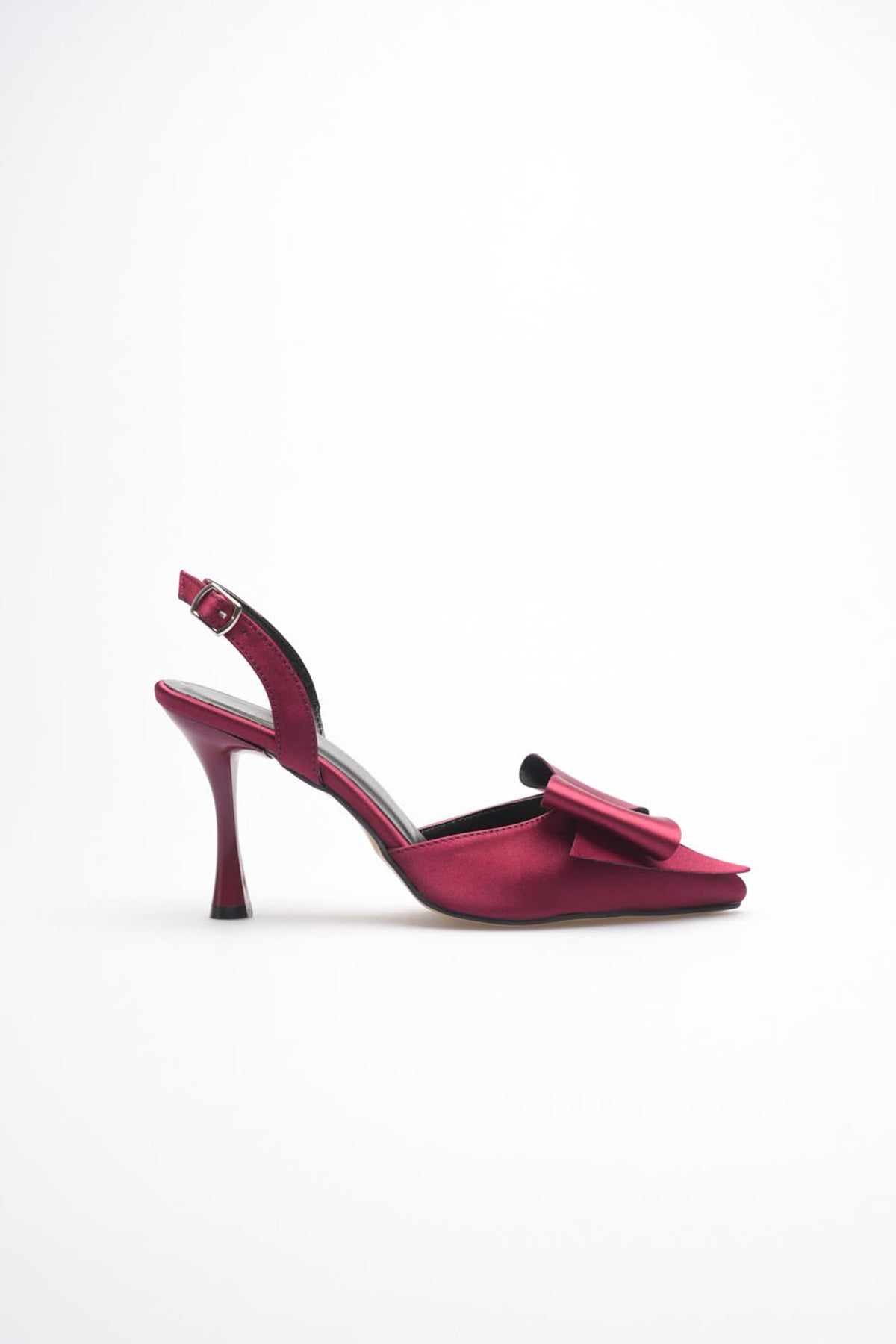 Fioren Kadın Bordo Fiyonklu Saten Slingback Topuklu Ayakkabı