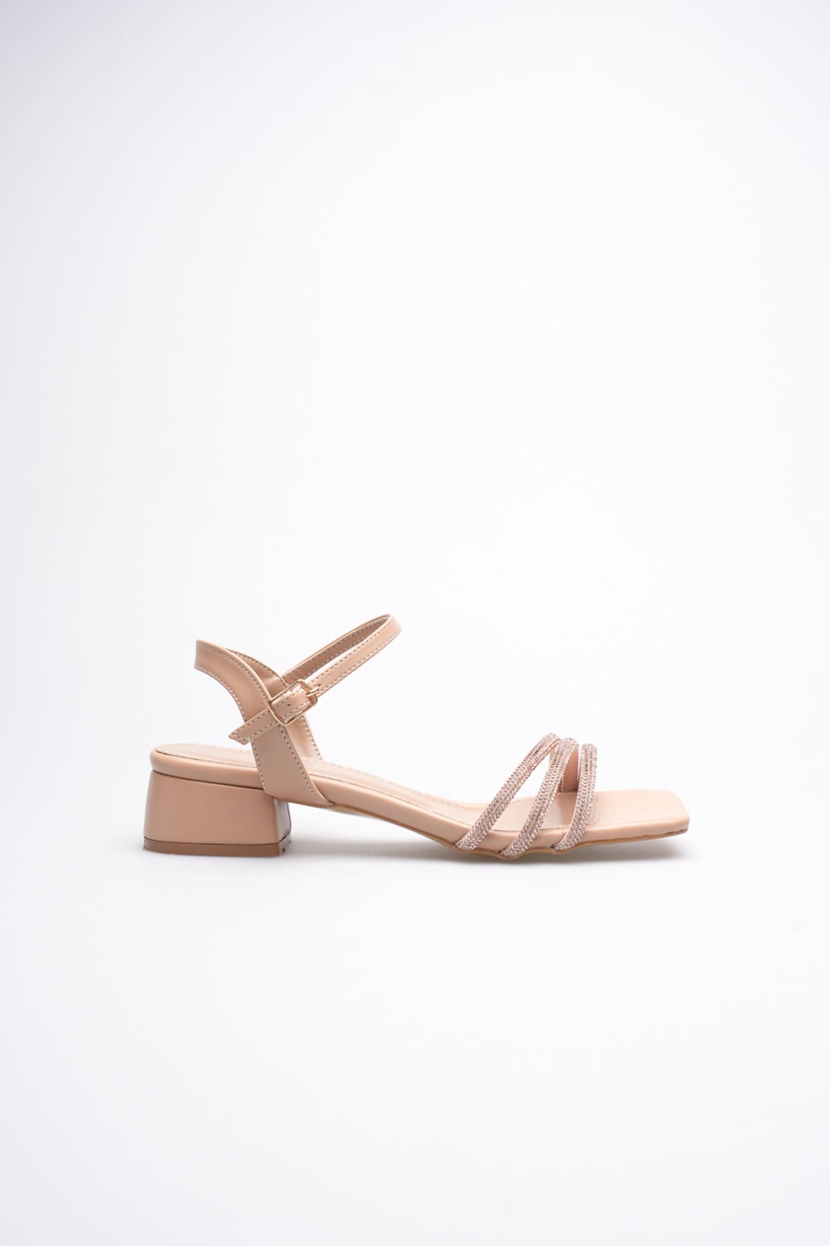 Belisse Kadın Nude Taş Detaylı Kalın Topuklu Şık Sandalet