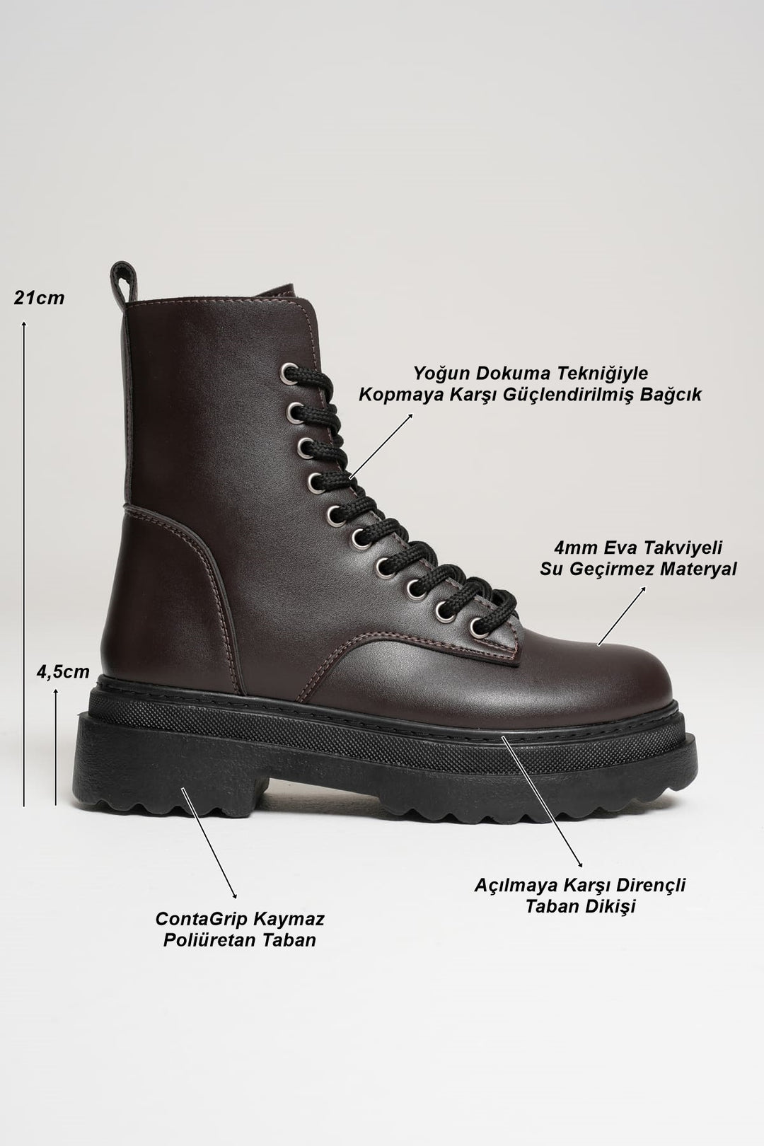 Karma Özel Tasarım Kışlık Acı Kahve Kalın Tabanlı Kadın Bot