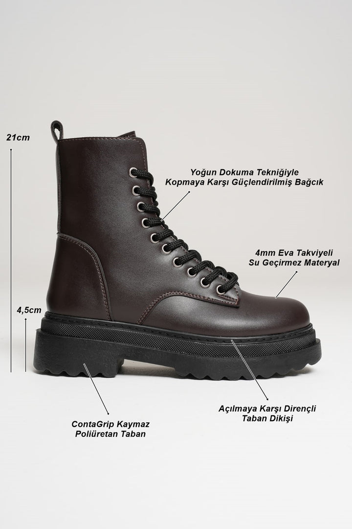 Karma Özel Tasarım Kışlık Acı Kahve Kalın Tabanlı Kadın Bot